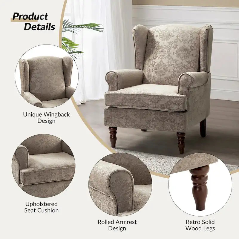 Fauteuils en tissu traditionnels avec pieds usinés, deux chaises par ensemble.