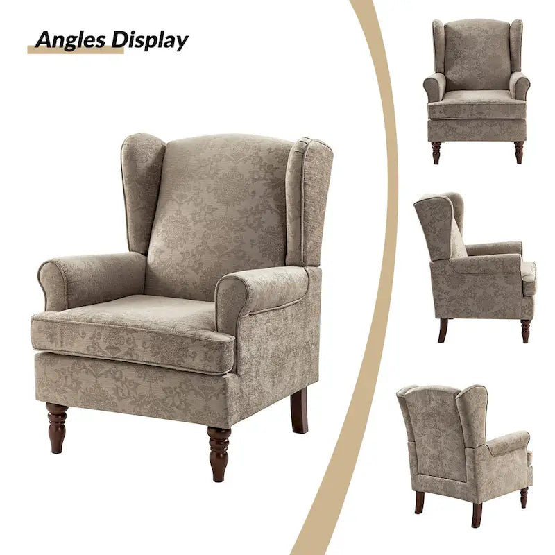 Fauteuils en tissu traditionnels avec pieds usinés, deux chaises par ensemble.
