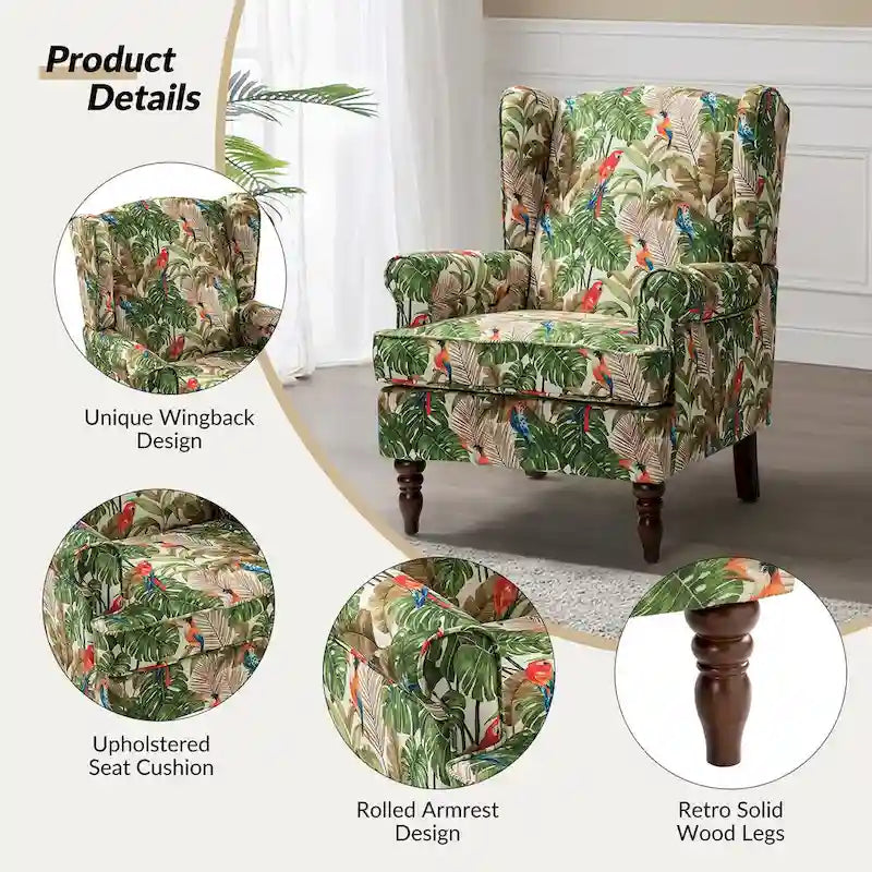 Fauteuils en tissu traditionnels avec pieds usinés, deux chaises par ensemble.