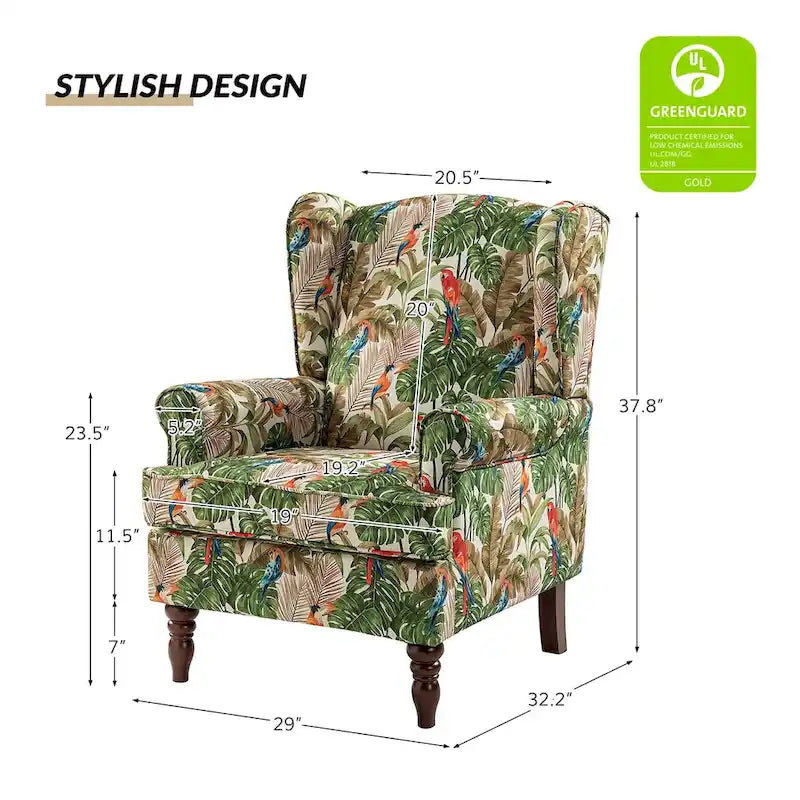 Fauteuils en tissu traditionnels avec pieds usinés, deux chaises par ensemble.