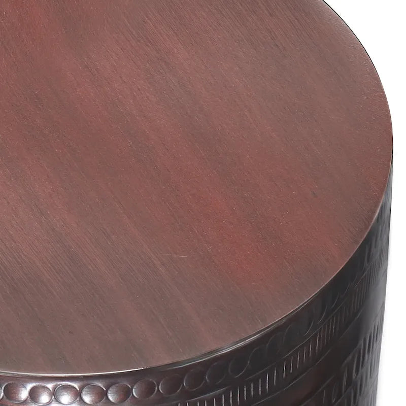 Table d'appoint tribale avec bordure en métal de 15 pouces de large (entièrement assemblée) — 15" L x 15" P x 20" H