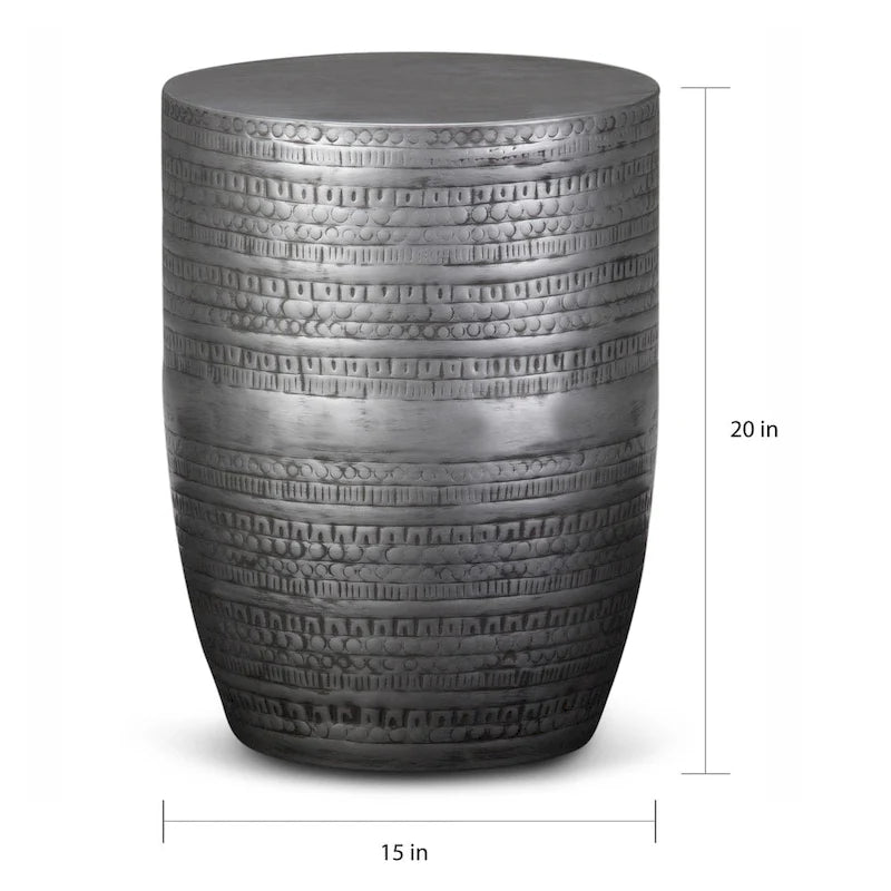 Table d'appoint tribale avec bordure en métal de 15 pouces de large (entièrement assemblée) — 15" L x 15" P x 20" H