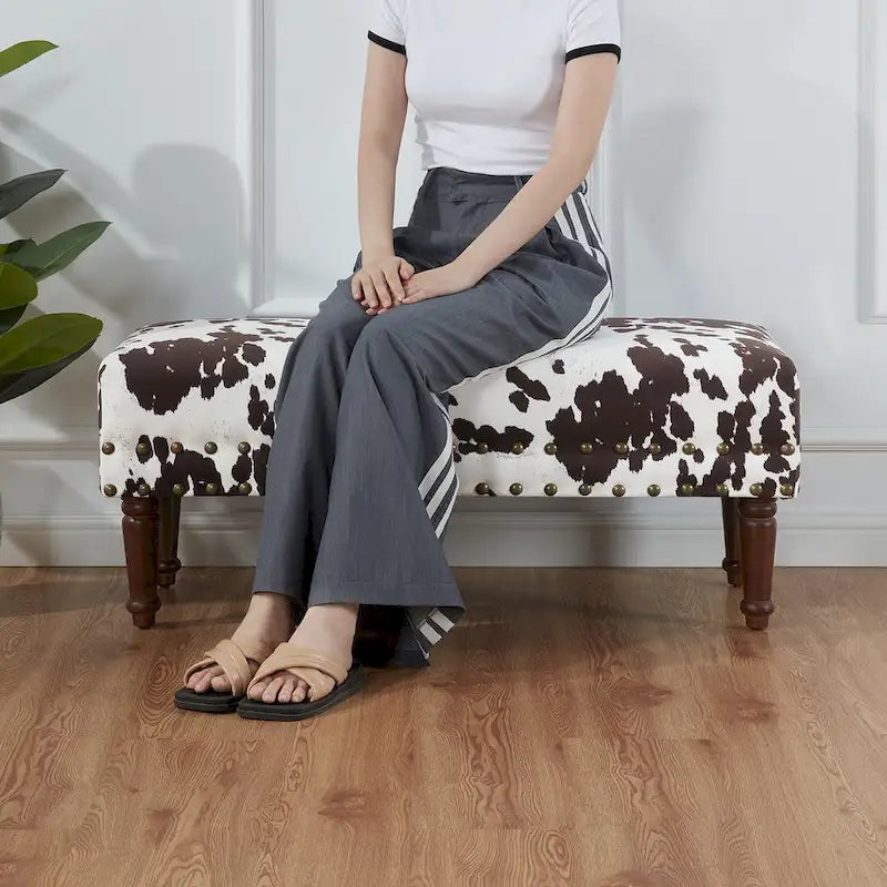 Banc imprimé vache de Convenience Concepts avec clous décoratifs