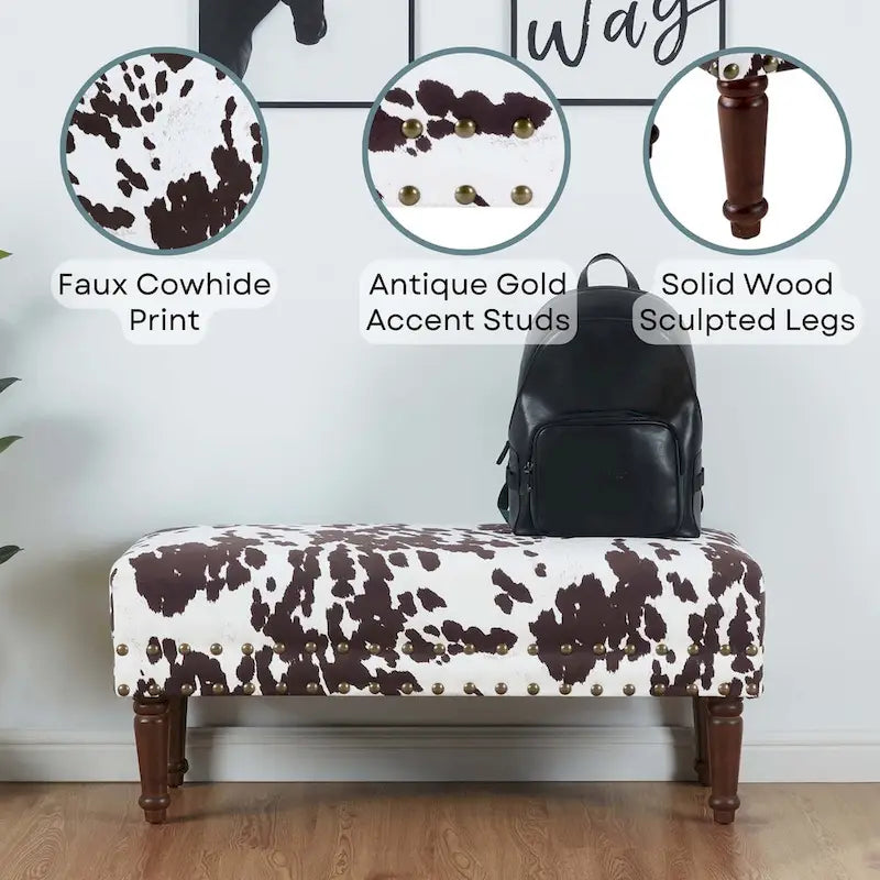 Banc imprimé vache de Convenience Concepts avec clous décoratifs