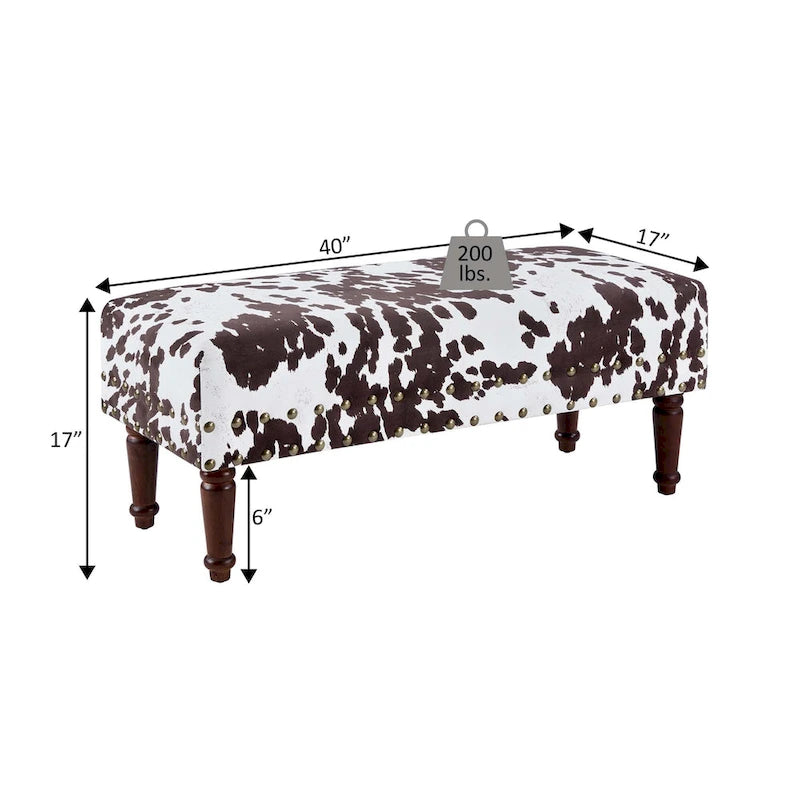Banc imprimé vache de Convenience Concepts avec clous décoratifs