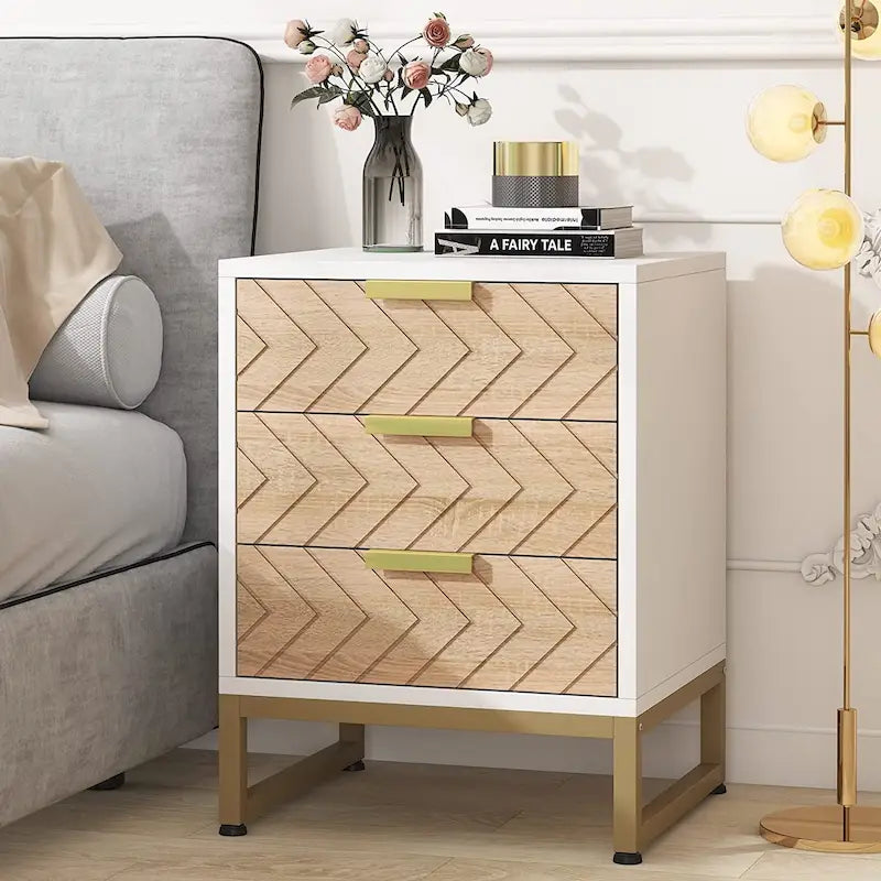 Table de chevet moderne avec 3 tiroirs pour chambre à coucher