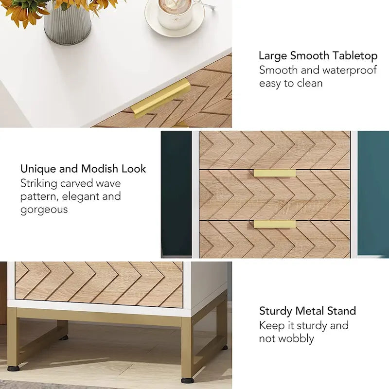 Table de chevet moderne avec 3 tiroirs pour chambre à coucher