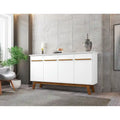62.99 Buffet avec pieds en bois massif et 2 armoires, coloris blanc cassé et cannelle