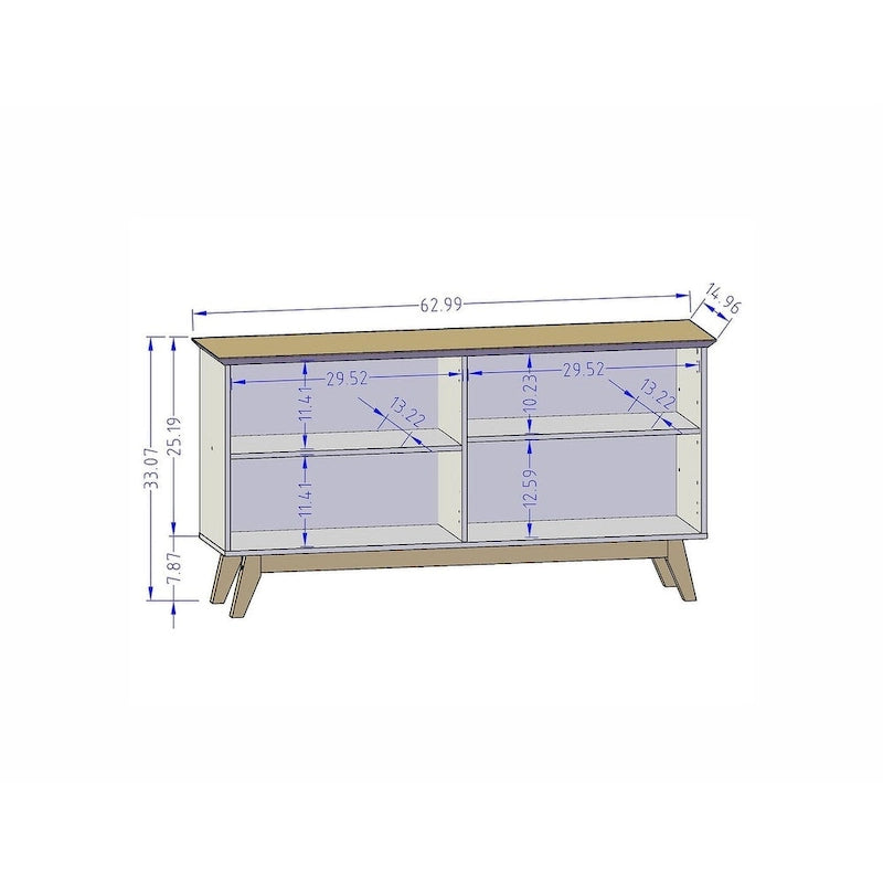 62.99 Buffet avec pieds en bois massif et 2 armoires, coloris blanc cassé et cannelle