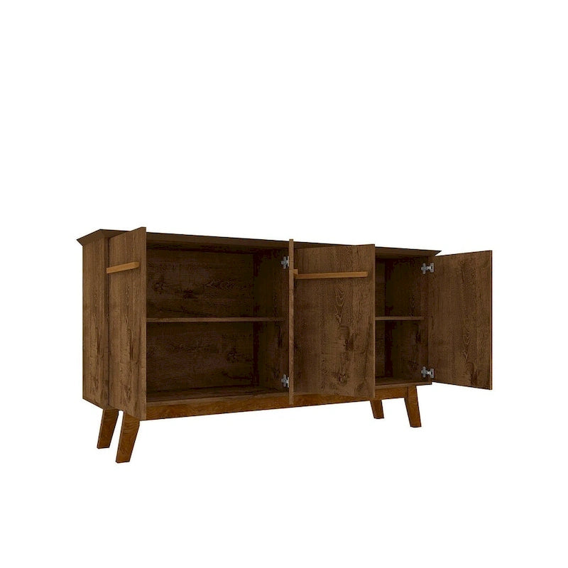 62.99 Buffet avec pieds en bois massif et 2 armoires, coloris blanc cassé et cannelle
