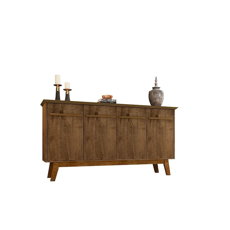 62.99 Buffet avec pieds en bois massif et 2 armoires, coloris blanc cassé et cannelle