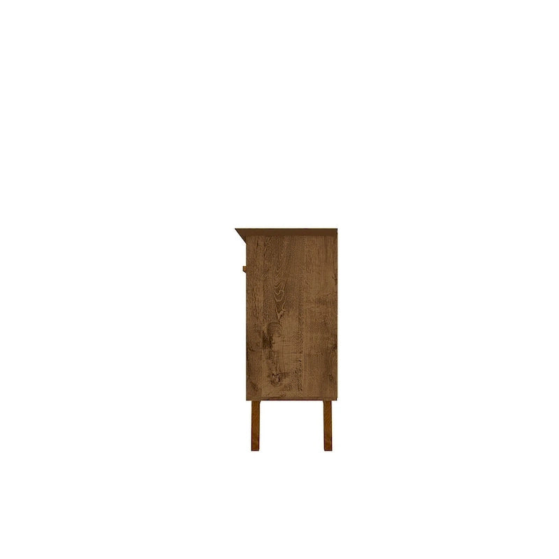 62.99 Buffet avec pieds en bois massif et 2 armoires, coloris blanc cassé et cannelle
