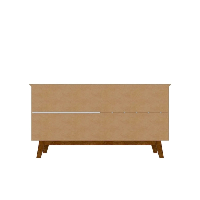 62.99 Buffet avec pieds en bois massif et 2 armoires, coloris blanc cassé et cannelle