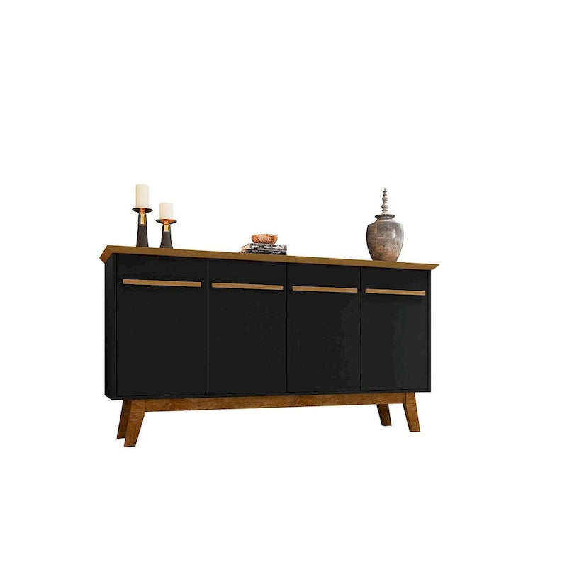 62.99 Buffet avec pieds en bois massif et 2 armoires, coloris blanc cassé et cannelle