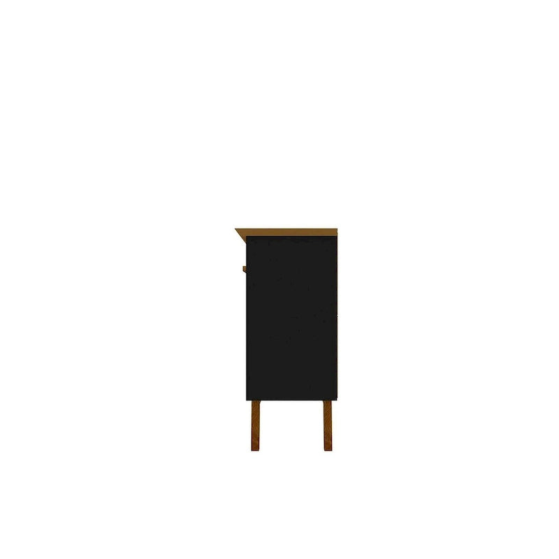 62.99 Buffet avec pieds en bois massif et 2 armoires, coloris blanc cassé et cannelle