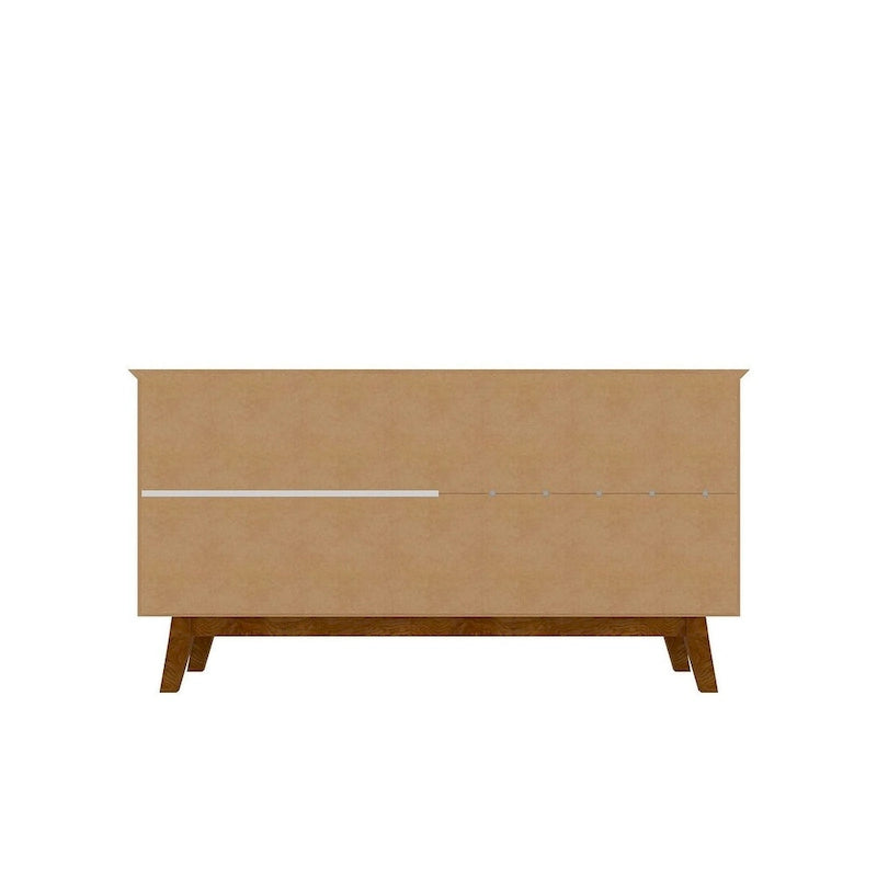 62.99 Buffet avec pieds en bois massif et 2 armoires, coloris blanc cassé et cannelle