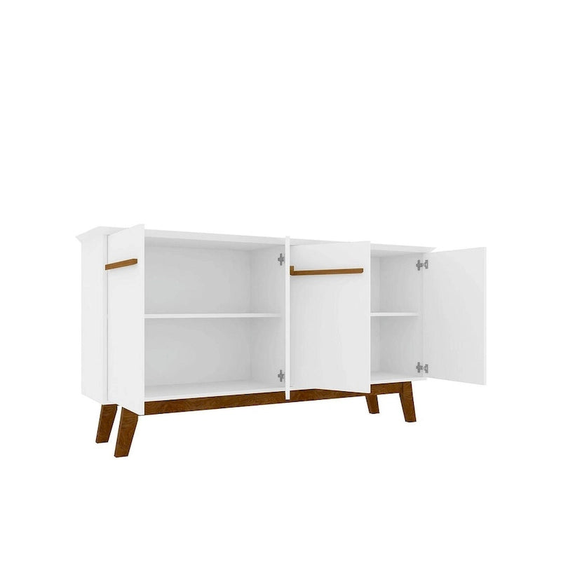 62.99 Buffet avec pieds en bois massif et 2 armoires, coloris blanc cassé et cannelle
