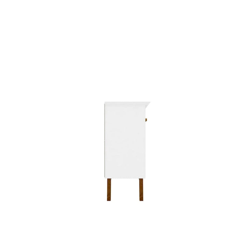 62.99 Buffet avec pieds en bois massif et 2 armoires, coloris blanc cassé et cannelle