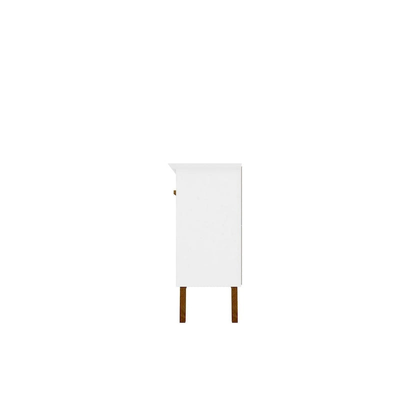 62.99 Buffet avec pieds en bois massif et 2 armoires, coloris blanc cassé et cannelle