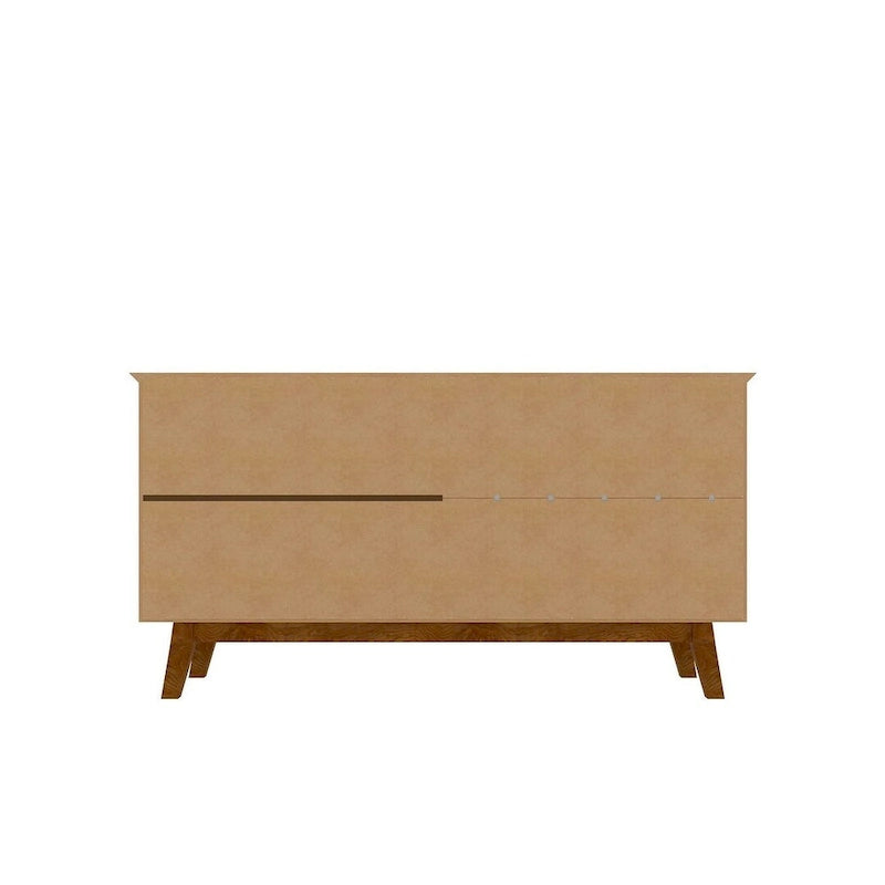 62.99 Buffet avec pieds en bois massif et 2 armoires, coloris blanc cassé et cannelle