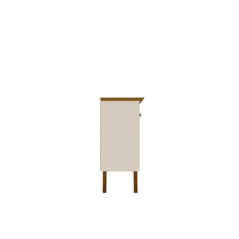 62.99 Buffet avec pieds en bois massif et 2 armoires, coloris blanc cassé et cannelle