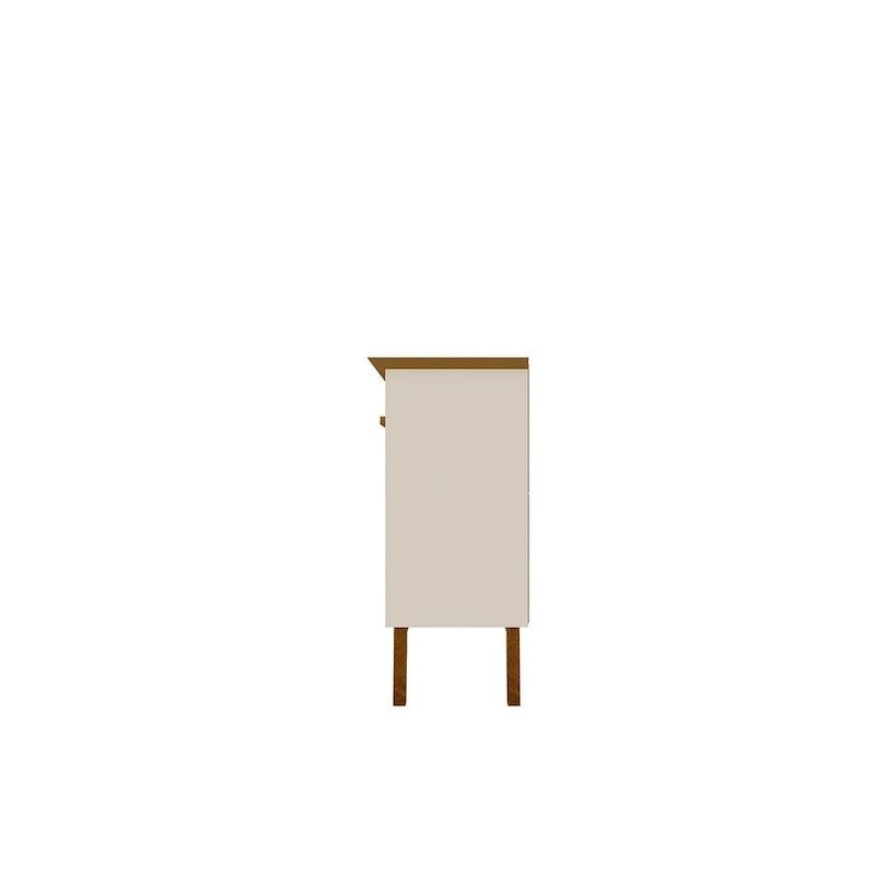 62.99 Buffet avec pieds en bois massif et 2 armoires, coloris blanc cassé et cannelle