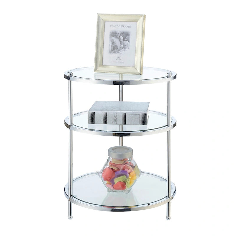 Table d'appoint ronde en verre à 3 niveaux