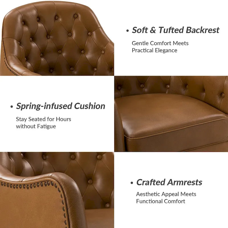 Fauteuil baquet classique en cuir véritable avec pieds en bois et dossier capitonné, lot de deux chaises.