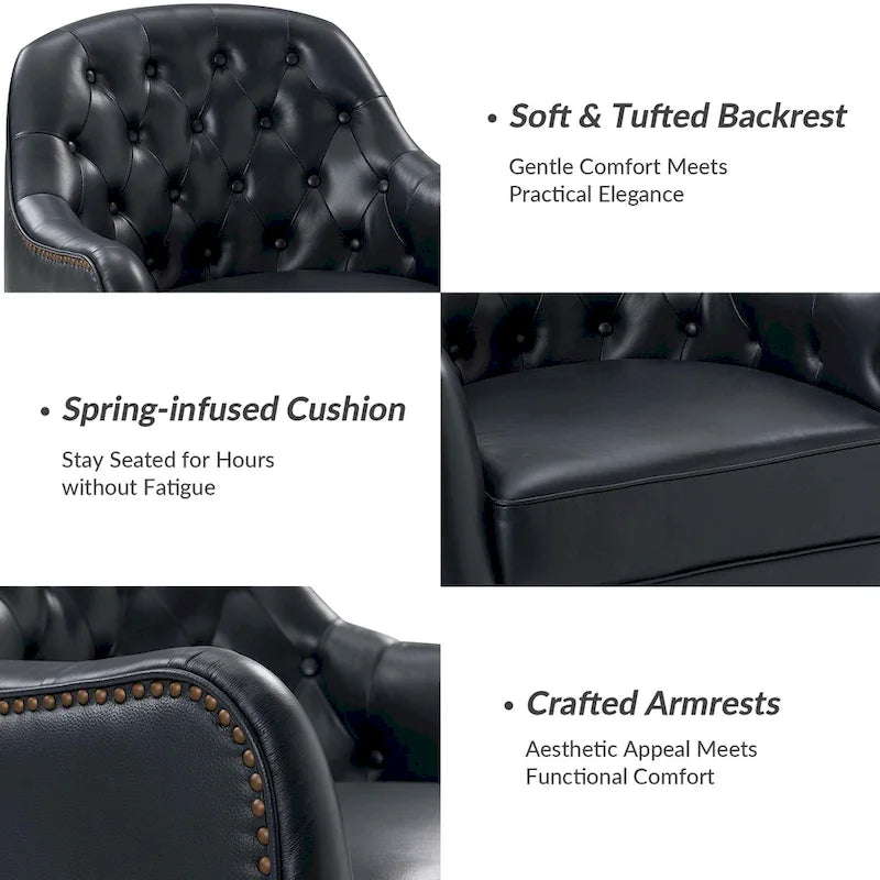 Fauteuil baquet classique en cuir véritable avec pieds en bois et dossier capitonné, lot de deux chaises.