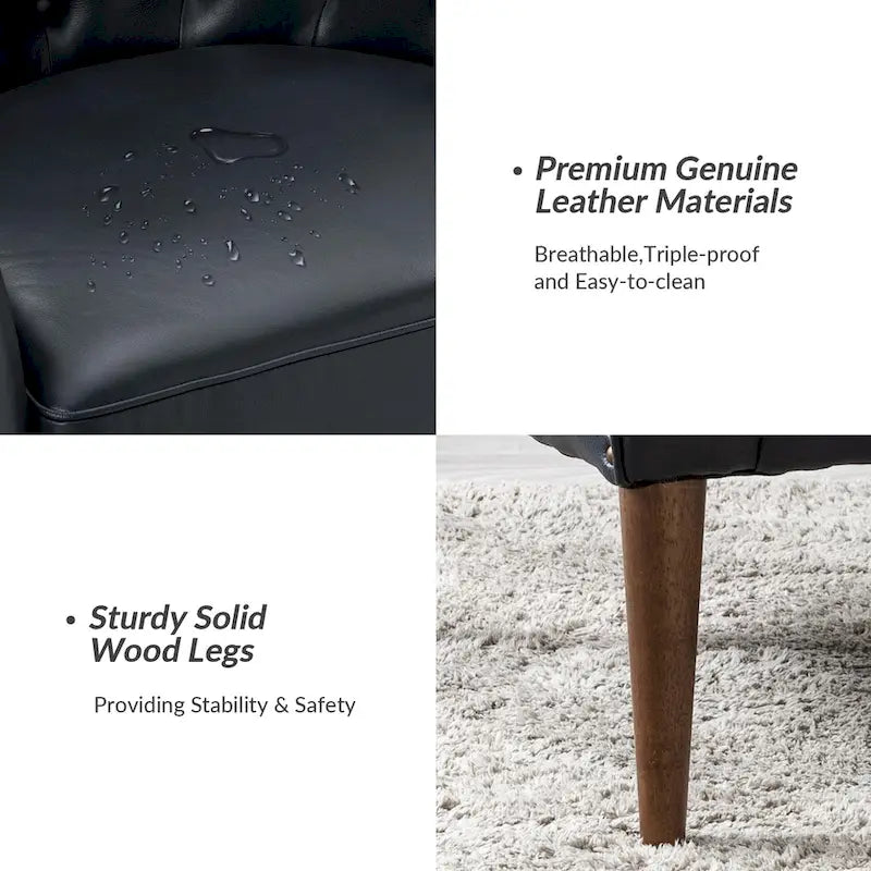 Fauteuil baquet classique en cuir véritable avec pieds en bois et dossier capitonné, lot de deux chaises.