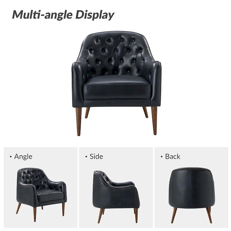 Fauteuil baquet classique en cuir véritable avec pieds en bois et dossier capitonné, lot de deux chaises.