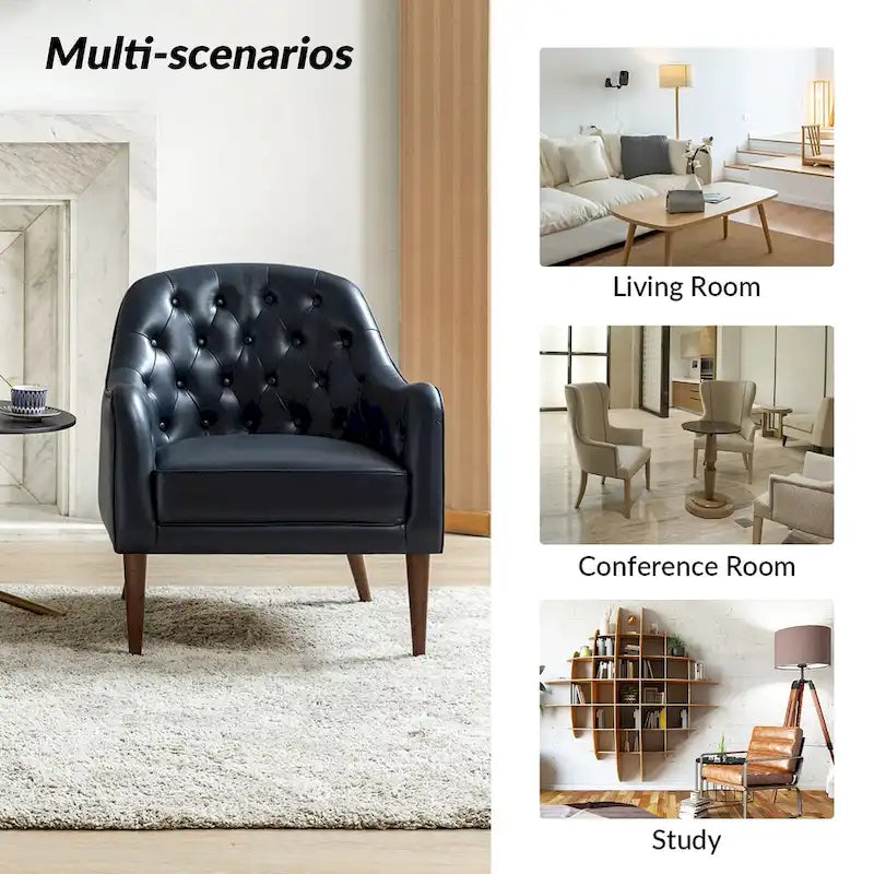 Fauteuil baquet classique en cuir véritable avec pieds en bois et dossier capitonné, lot de deux chaises.