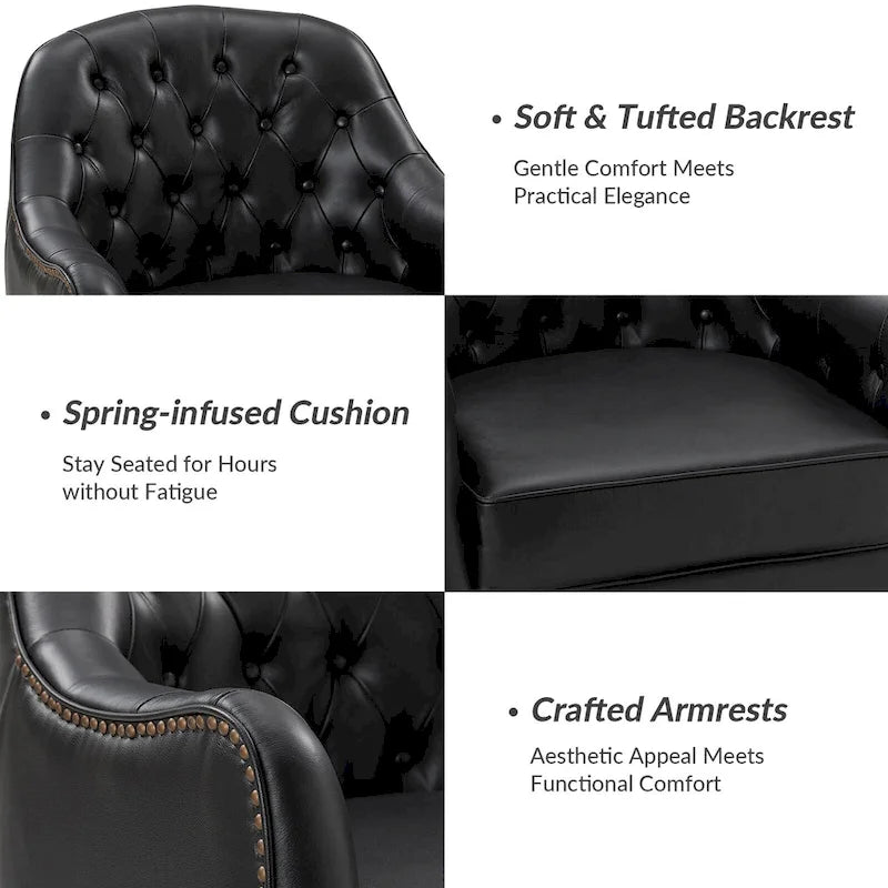 Fauteuil baquet classique en cuir véritable avec pieds en bois et dossier capitonné, lot de deux chaises.