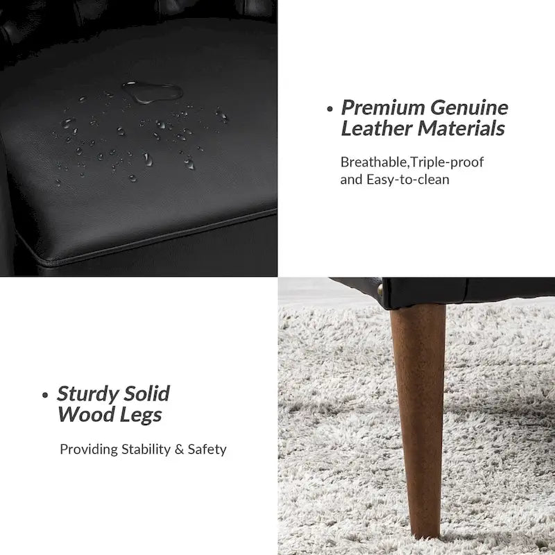 Fauteuil baquet classique en cuir véritable avec pieds en bois et dossier capitonné, lot de deux chaises.