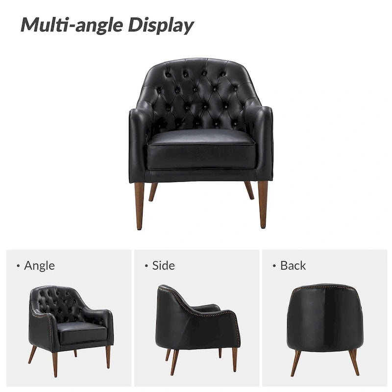 Fauteuil baquet classique en cuir véritable avec pieds en bois et dossier capitonné, lot de deux chaises.