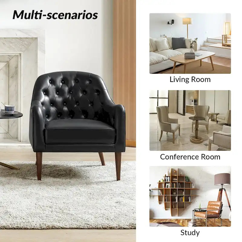 Fauteuil baquet classique en cuir véritable avec pieds en bois et dossier capitonné, lot de deux chaises.