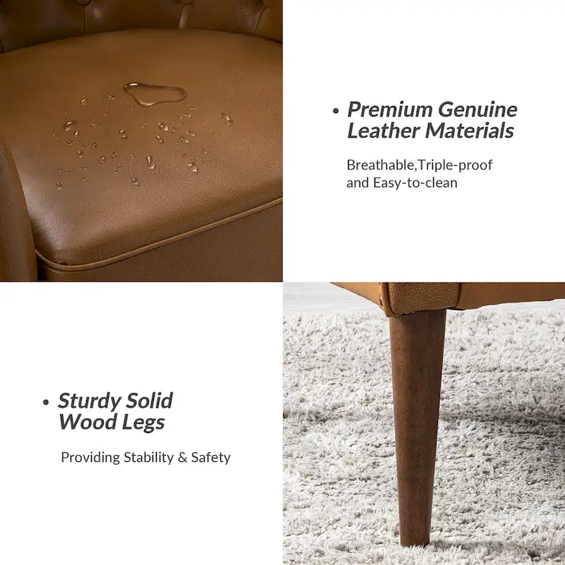 Fauteuil baquet classique en cuir véritable avec pieds en bois et dossier capitonné, lot de deux chaises.