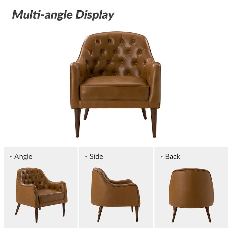 Fauteuil baquet classique en cuir véritable avec pieds en bois et dossier capitonné, lot de deux chaises.