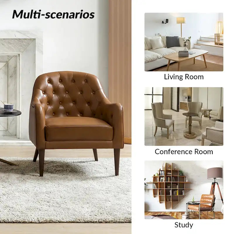 Fauteuil baquet classique en cuir véritable avec pieds en bois et dossier capitonné, lot de deux chaises.