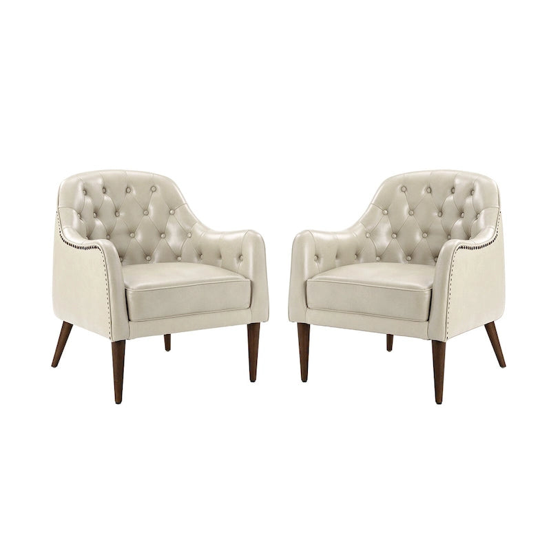 Fauteuil baquet classique en cuir véritable avec pieds en bois et dossier capitonné, lot de deux chaises.