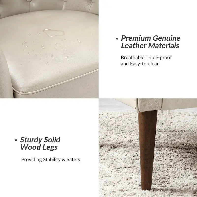 Fauteuil baquet classique en cuir véritable avec pieds en bois et dossier capitonné, lot de deux chaises.