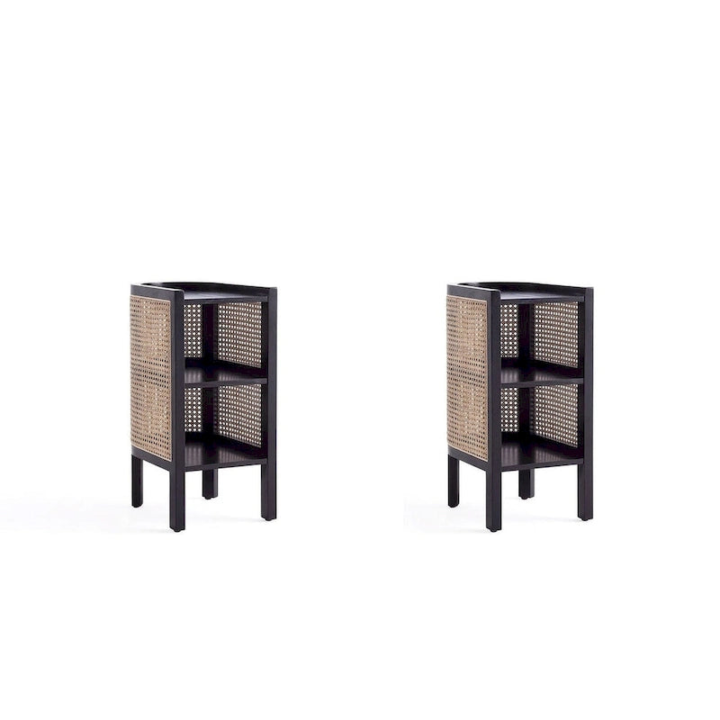 Table d'appoint en rotin noir et naturel