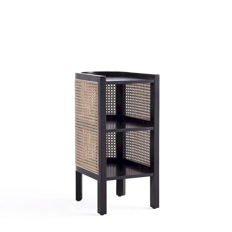 Table d'appoint en rotin noir et naturel