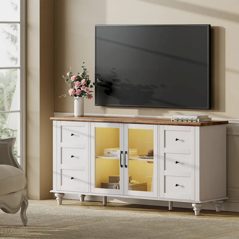 Meuble TV/unité de rangement/meuble multimédia de style ferme avec porte coulissante de grange, convient aux téléviseurs jusqu'à 65 pouces.