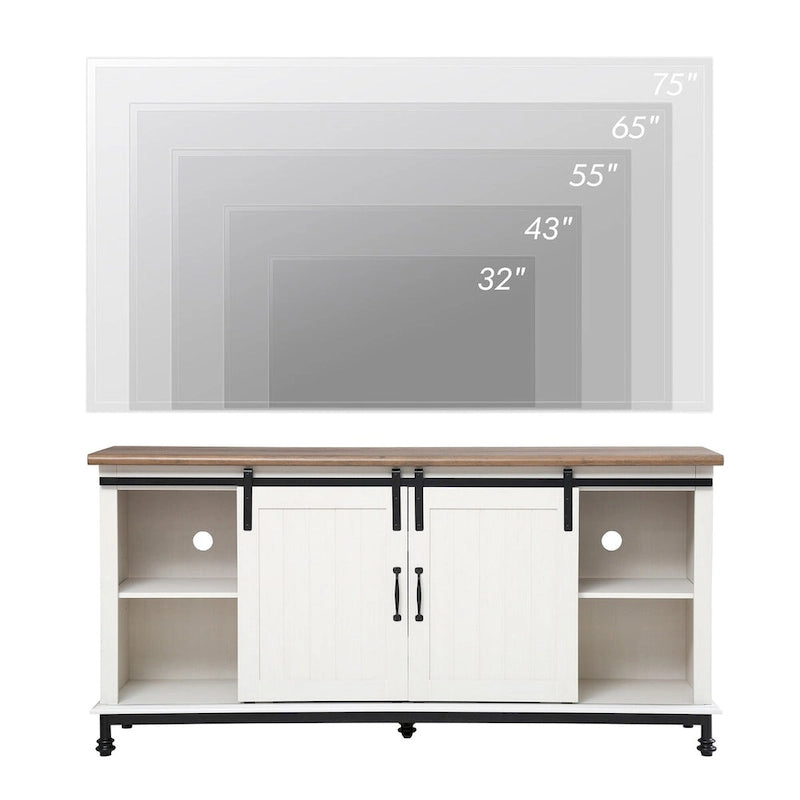 Meuble TV/unité de rangement/meuble multimédia de style ferme avec porte coulissante de grange, convient aux téléviseurs jusqu'à 65 pouces.