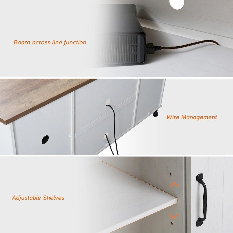 Meuble TV/unité de rangement/meuble multimédia de style ferme avec porte coulissante de grange, convient aux téléviseurs jusqu'à 65 pouces.