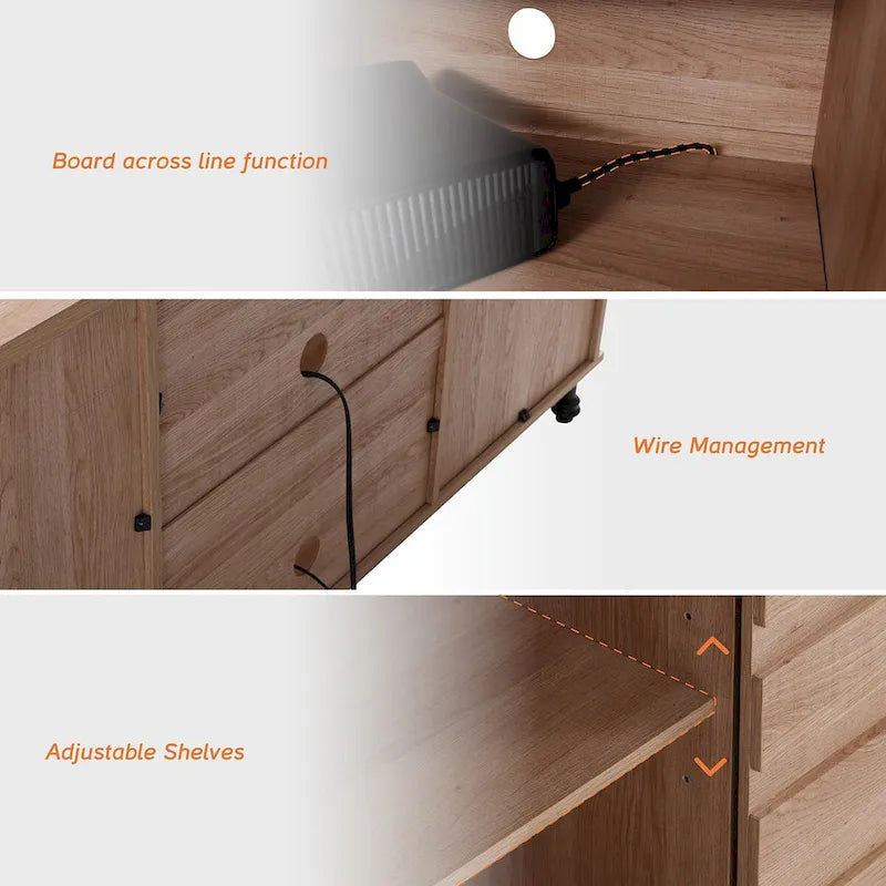 Meuble TV/unité de rangement/meuble multimédia de style ferme avec porte coulissante de grange, convient aux téléviseurs jusqu'à 65 pouces.