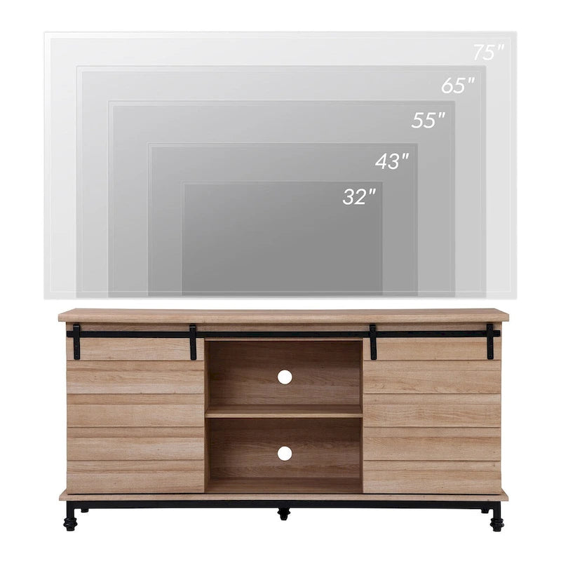 Meuble TV/unité de rangement/meuble multimédia de style ferme avec porte coulissante de grange, convient aux téléviseurs jusqu'à 65 pouces.