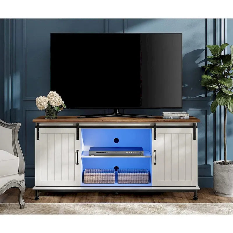 Meuble TV/unité de rangement/meuble multimédia de style ferme avec porte coulissante de grange, convient aux téléviseurs jusqu'à 65 pouces.