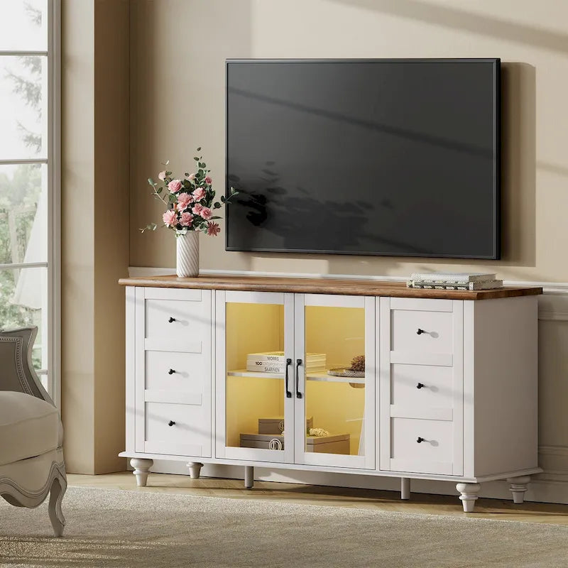 Meuble TV/unité de rangement/meuble multimédia de style ferme avec porte coulissante de grange, convient aux téléviseurs jusqu'à 65 pouces.